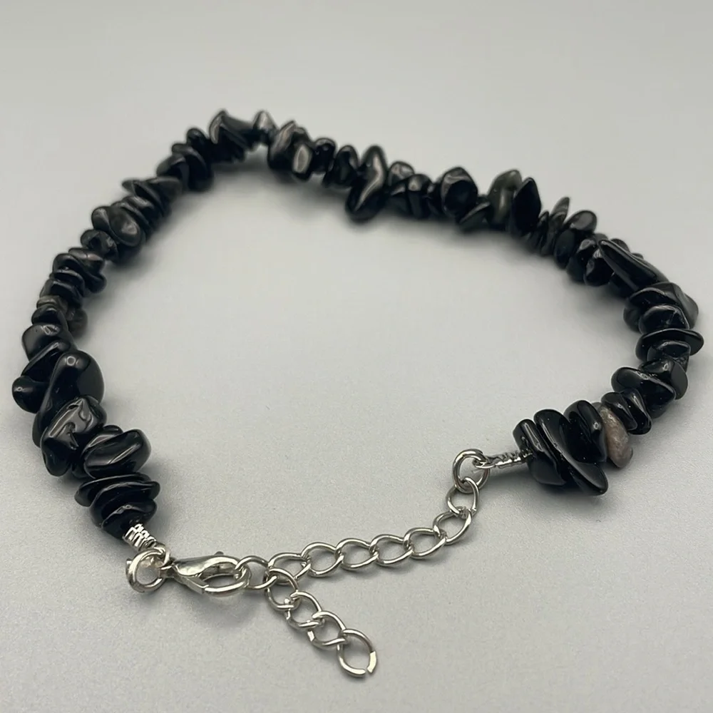 Chic Black Stone Bracelet with Silver Clasp